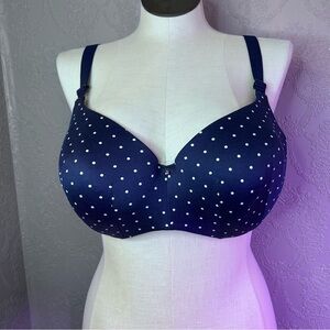 Polka Dot Navy Bra Cacique lightly lined balconette 44D underwire lightly lined